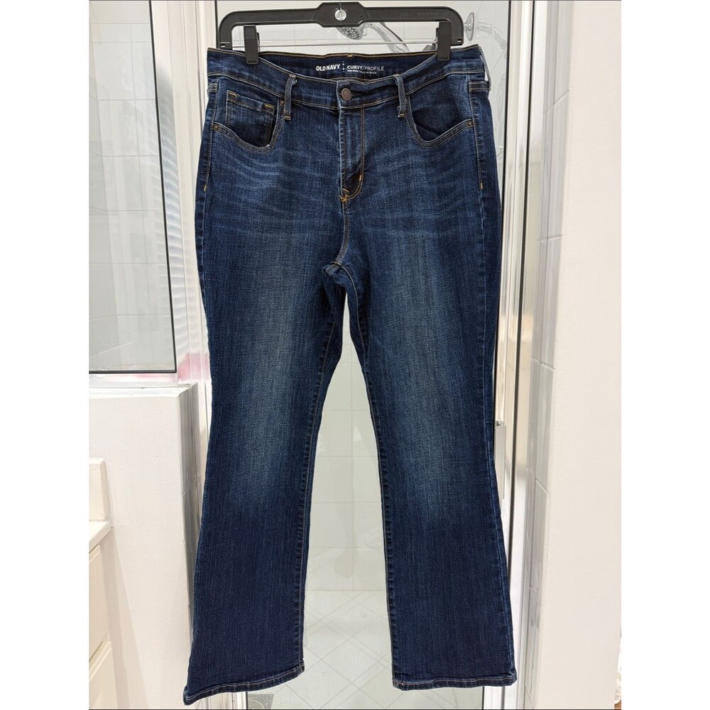 Old Navy dark wash curvy/mid rise five pocket zipper button boot cut size 12